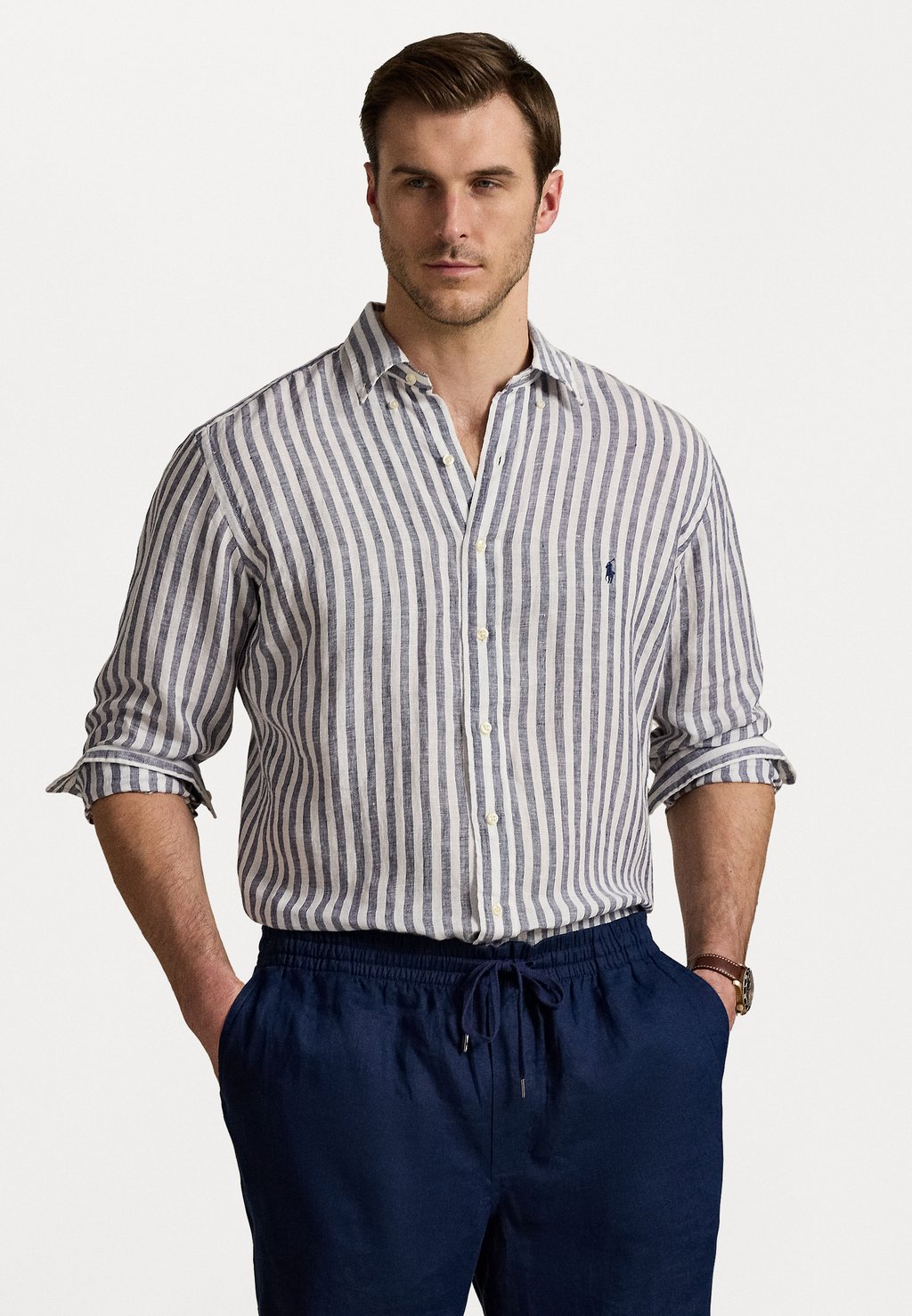 

Рубашка STRIPED LINEN SHIRT Polo Ralph Lauren Big & Tall, темно-синий