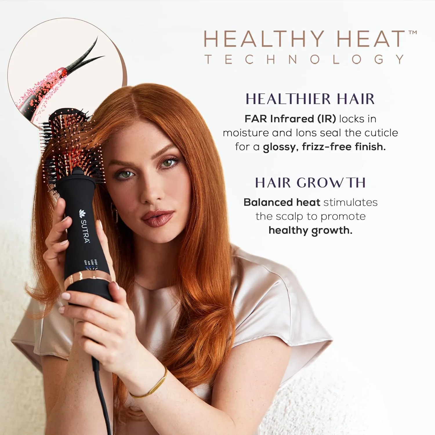 Инфракрасная щетка для выпрямления волос Sutra IR 2 дюйма, Black & Rose Gold — фото 2