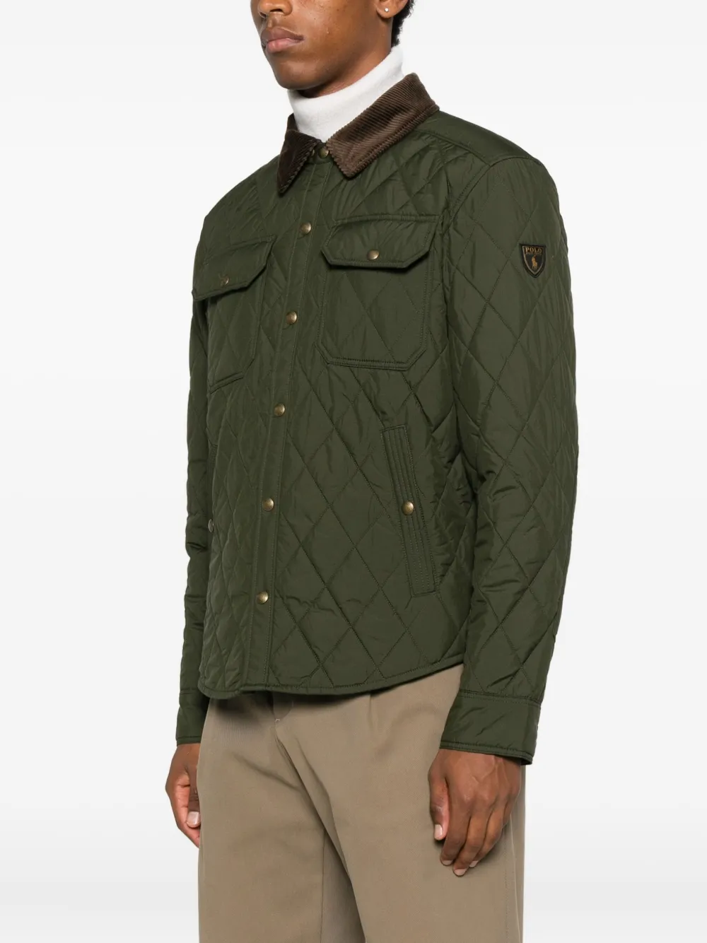 Стеганая куртка-рубашка с вельветовым воротником Polo Ralph Lauren, зеленый — фото 3