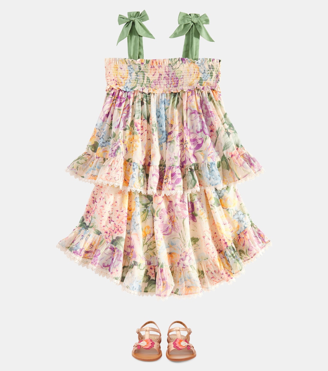Топ из хлопка Halliday с цветочным принтом и сборками Zimmermann Kids, Multi Watercolour Floral — фото 2