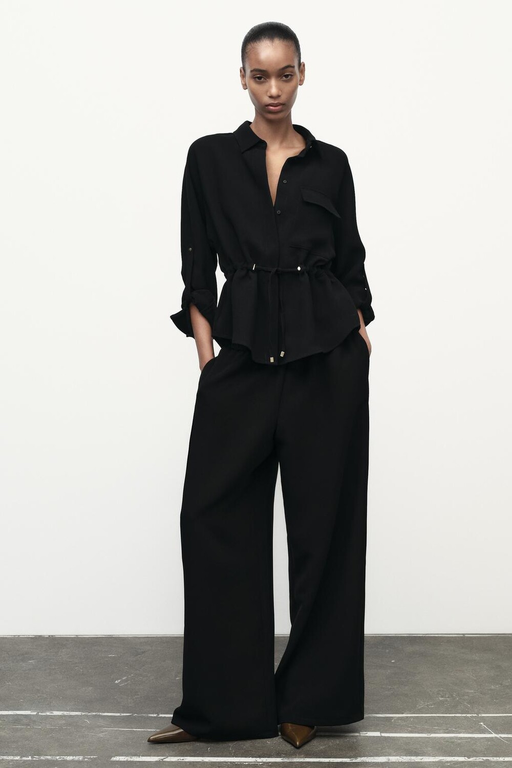 

Рубашка сафари из крепа ZARA, черный