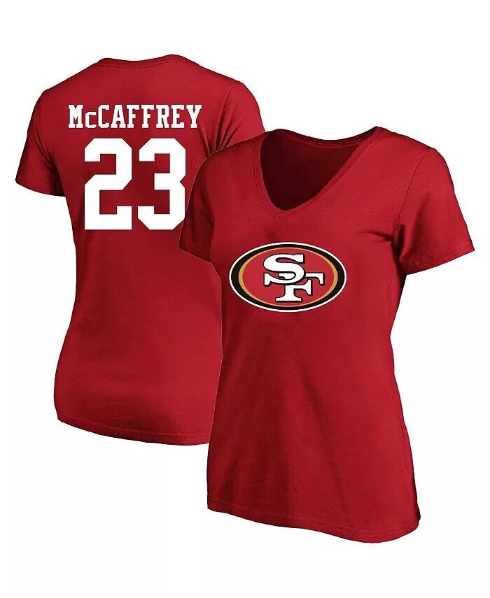 

Женская футболка Christian Mc Caffrey Scarlet San Francisco 49ers размера плюс с именем и номером игрока с v-образным вырезом Fanatics