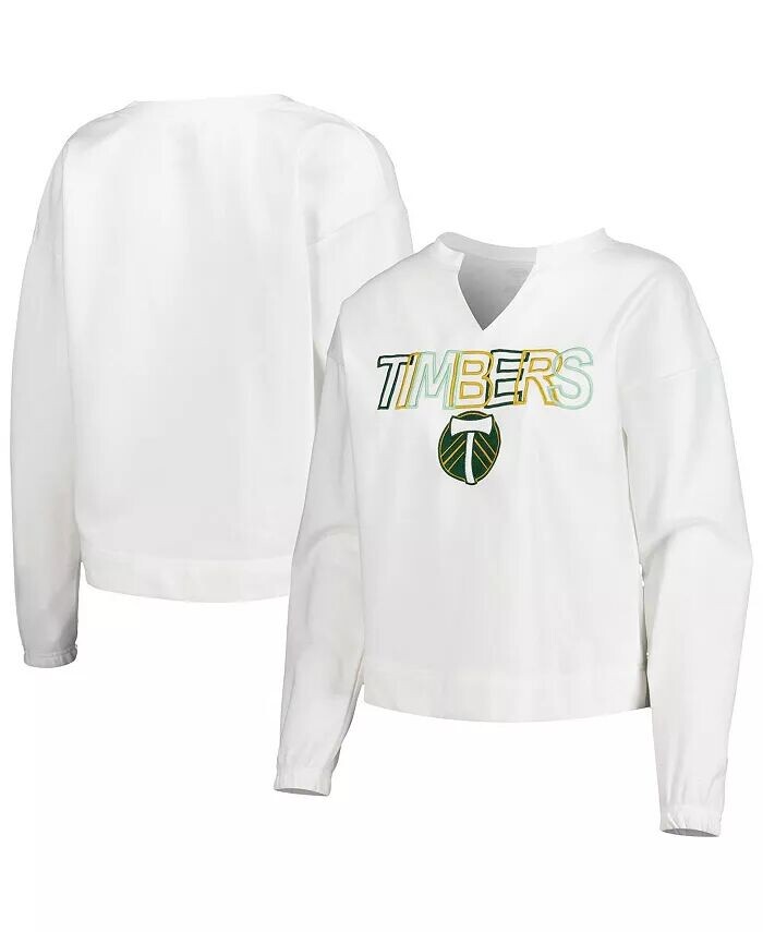 

Женская белая футболка Portland Timbers Sunray Notch Neck с длинным рукавом Concepts Sport