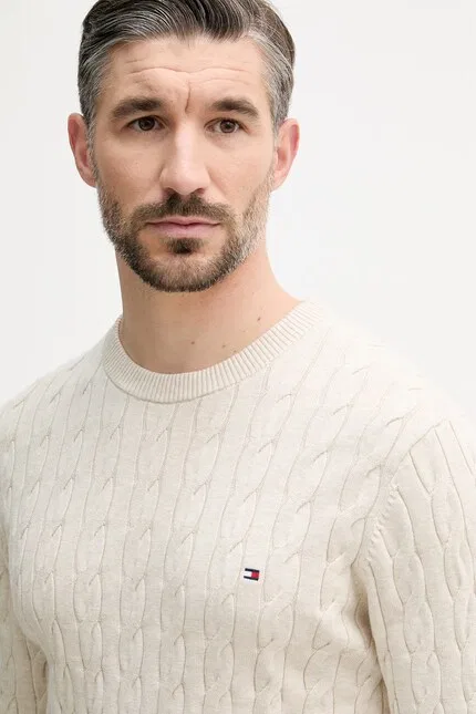 Свитер классический из хлопка Tommy Hilfiger, бежевый — фото 4