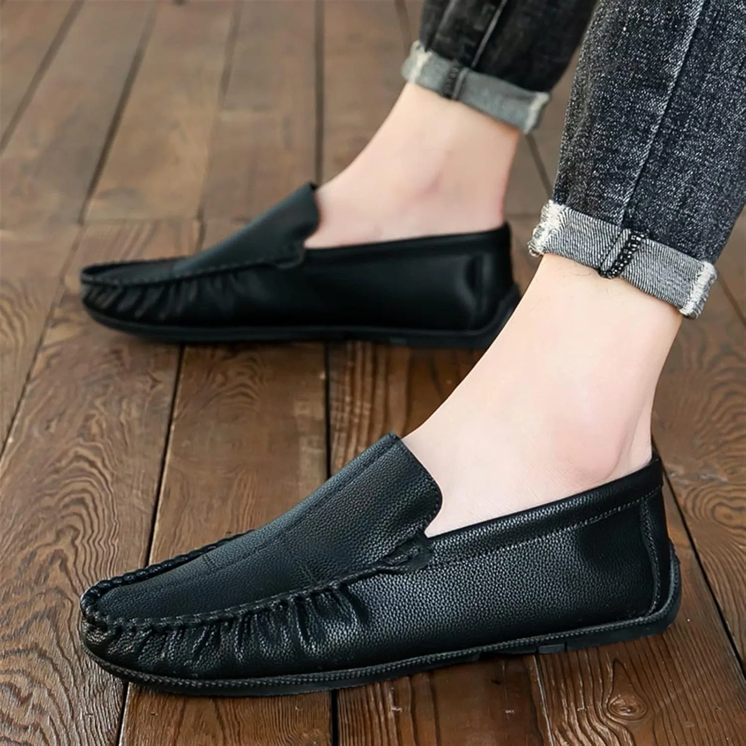 Лоферы мужские из веганской кожи, классические, на плоском каблуке, Black — фото 3
