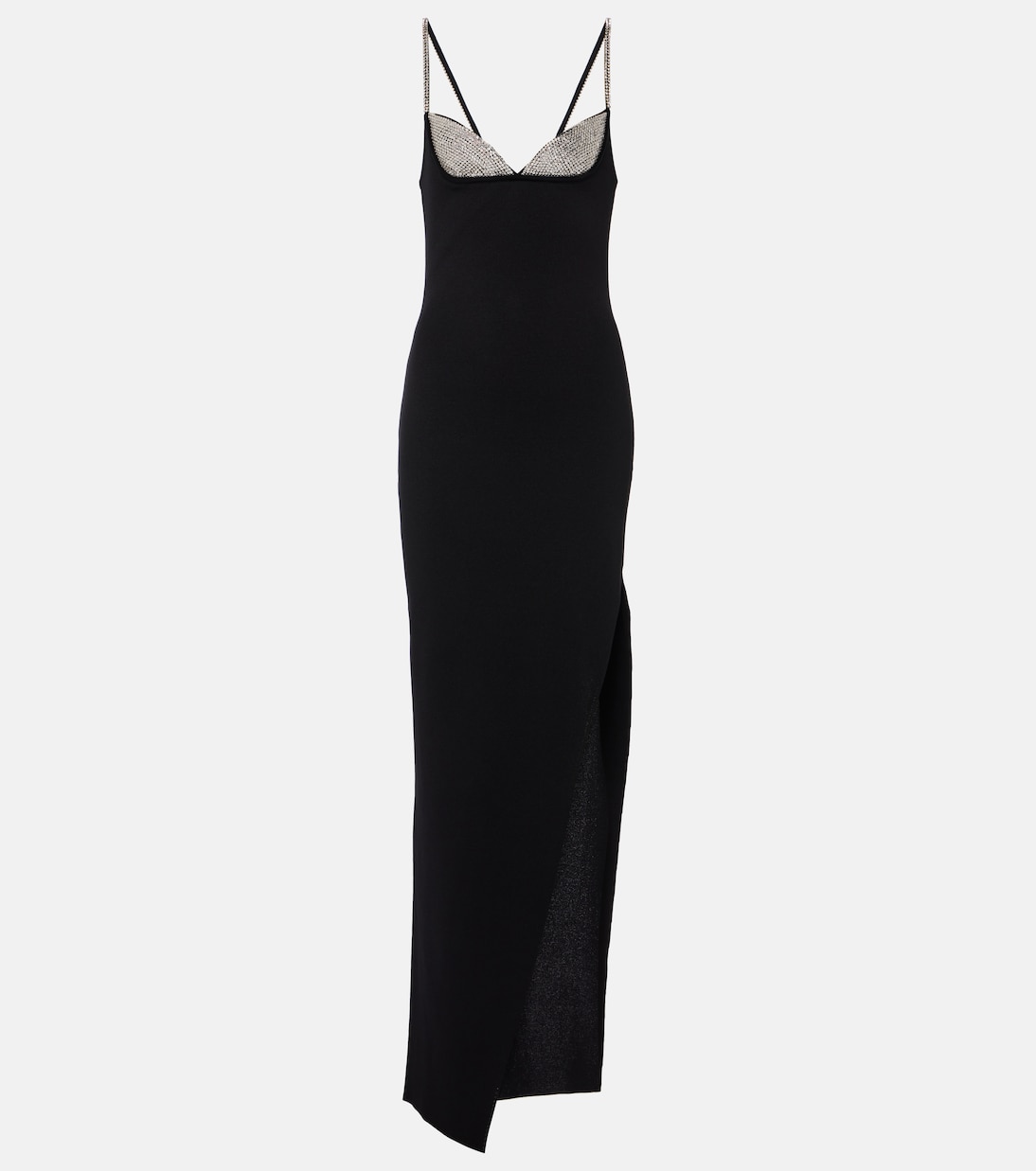 Платье с разрезом по бокам, украшенное кристаллами Balmain, Eac Noir/Argent