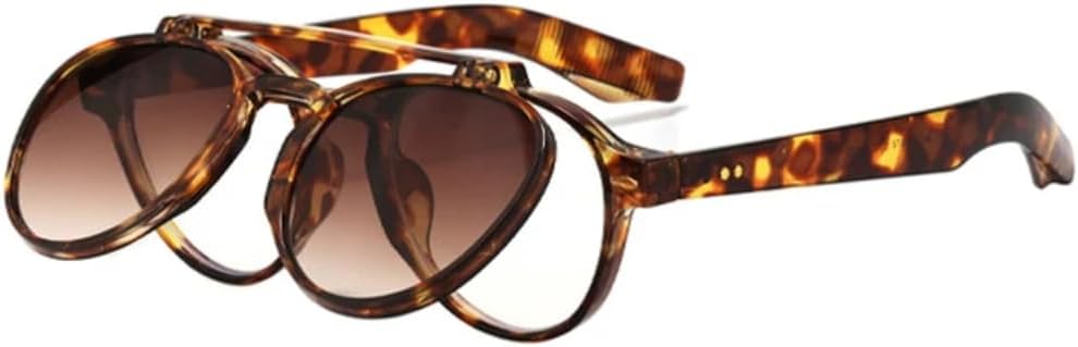 

Модные солнцезащитные очки с двойной перемычкой, овальной формы, защита от УФ-излучения UV400, ретро-линзы с откидными линзами, для женщин и мужчин, в стиле панк с градиентом и заклепками VRTRFFTR, Leopard-brown