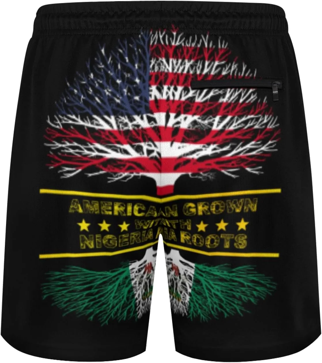 Мужские плавки American Grown and Nigeria Roots с сетчатой ​​подкладкой, завязками, быстросохнущие, с карманами Generic, черный — фото 2