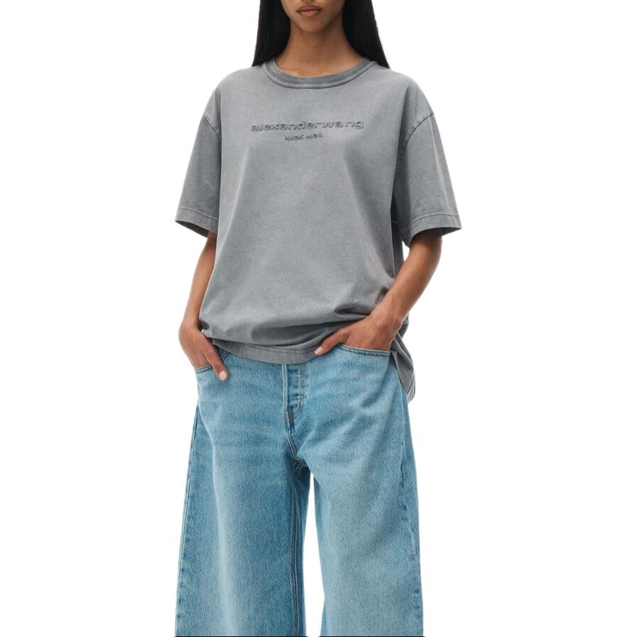 Футболка из хлопка с тиснением логотипа Alexander Wang, серый — фото 2