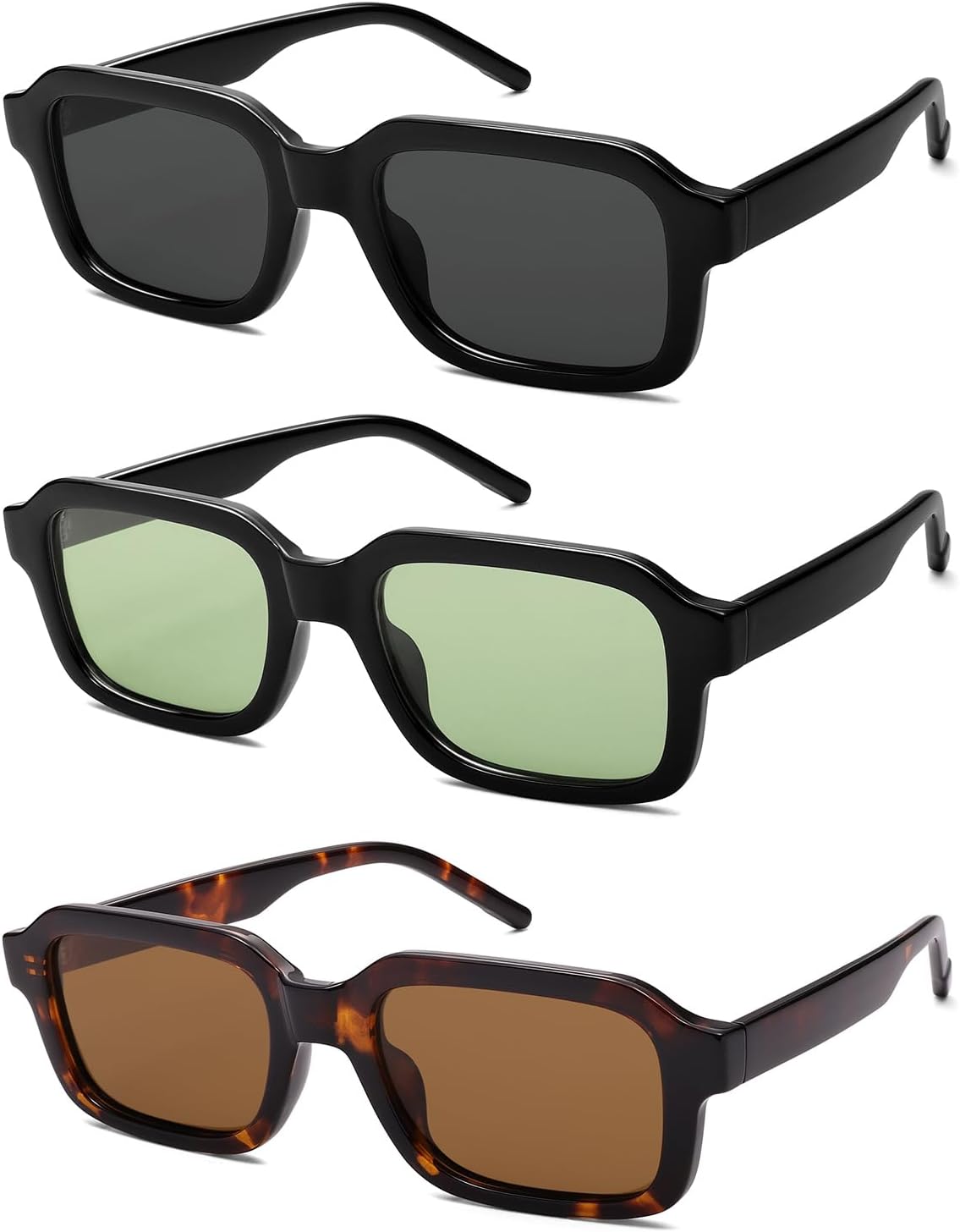 

Поляризованные модные ретро-солнцезащитные очки прямоугольной формы для женщин и мужчин, классические винтажные солнцезащитные очки 90-х годов AR82375 HERJOUR, Black/Black+black/Green+light Tortoise/Brown