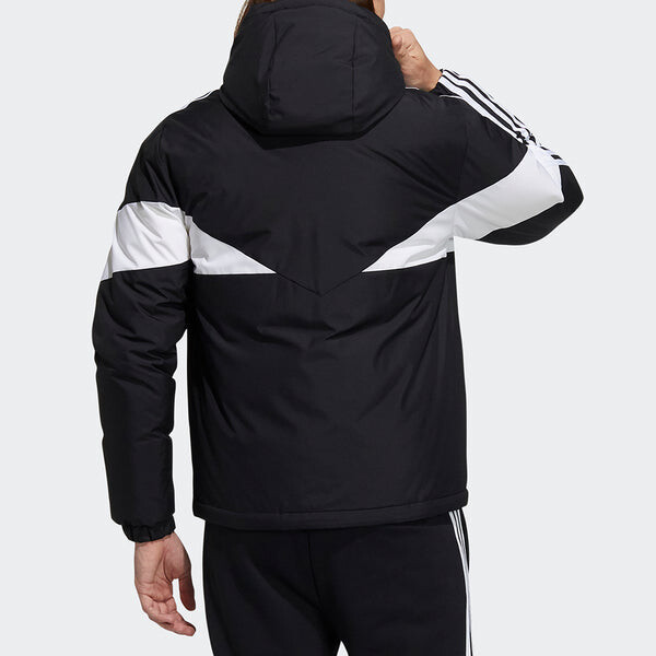 Пуховик adidas neo M Cb Down Puff Colorblock Stripe Sports hooded With Down Feather Jacket Black, черный — фото 3