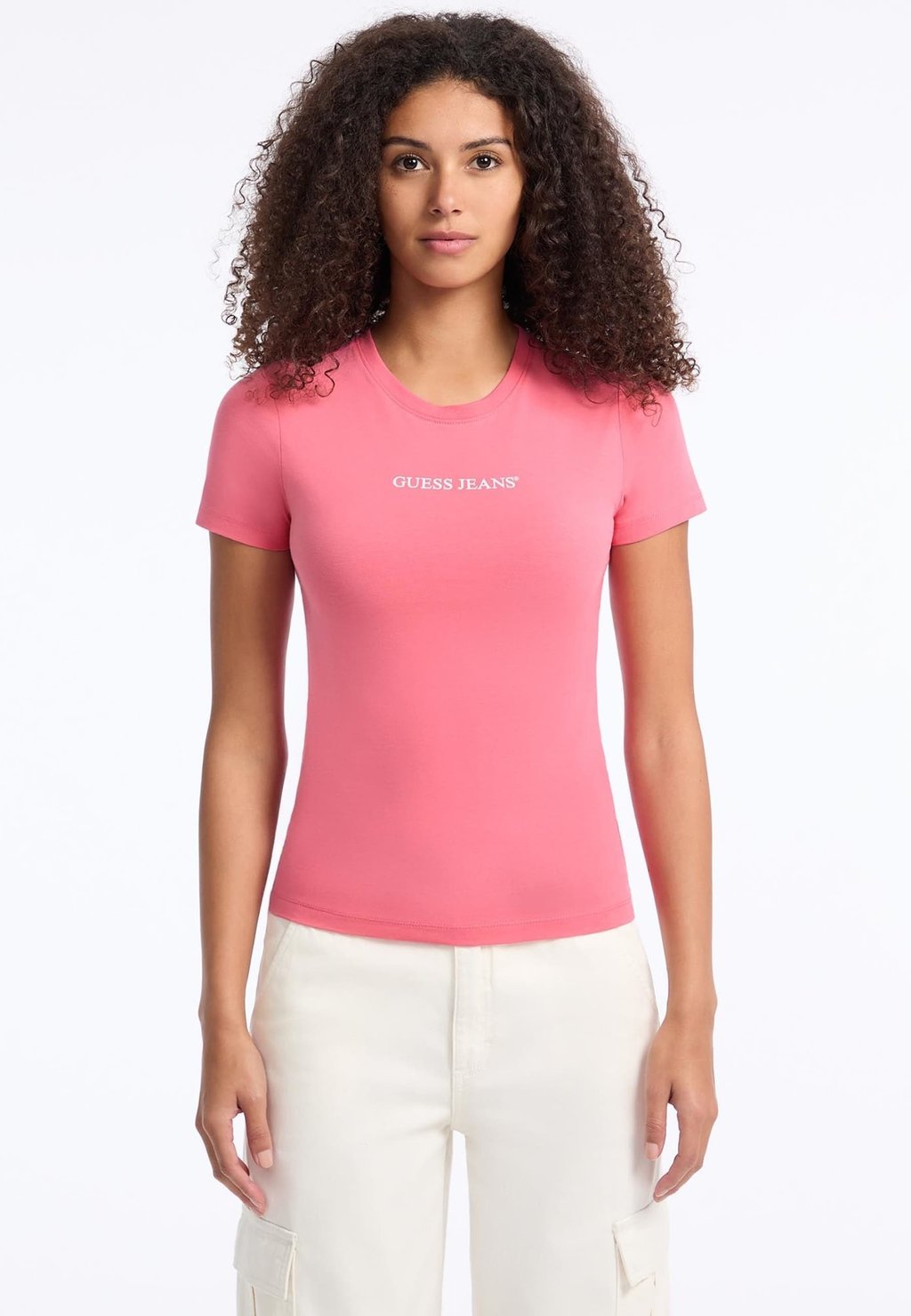 

Футболка с принтом SLIM LOGO EMB Guess Jeans, розовый