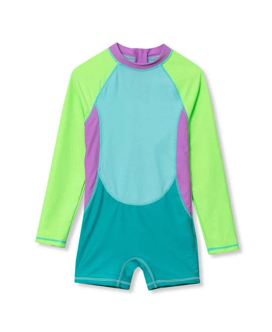 Детский хлоростойкий боди с длинными рукавами для серфинга Lands' End, синий/lime colorblock