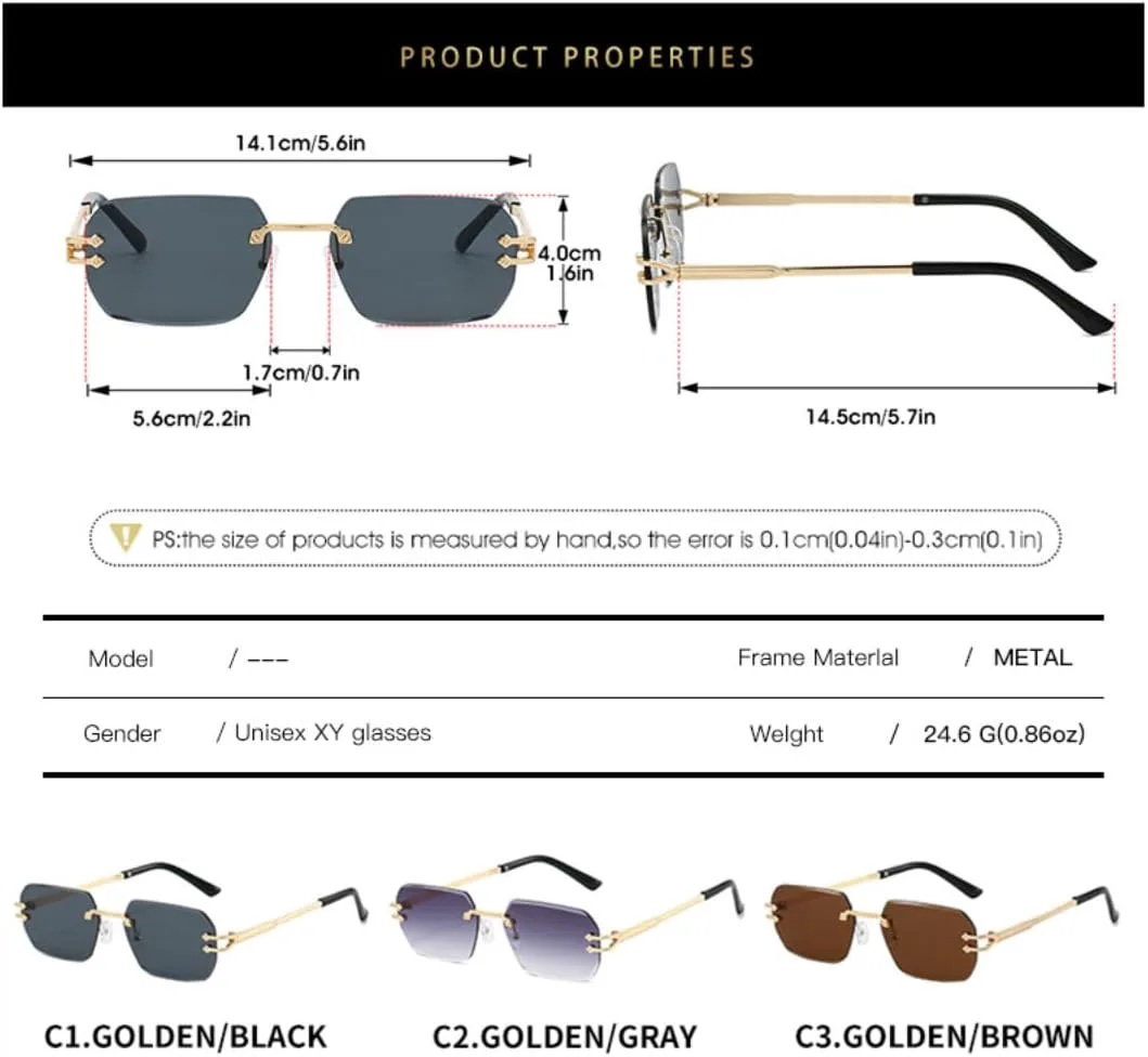 

Солнцезащитные очки UV400 прямоугольной формы без оправы, модные безрамочные очки для женщин и мужчин, линзы Ocean, металлическая оправа TVTBBVV, 3645-c4