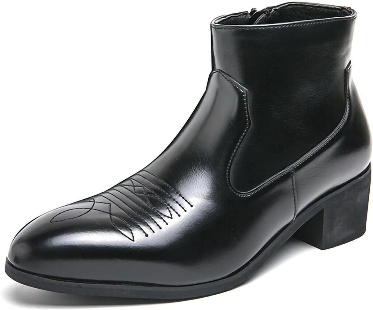 

Мужские ретро классические ботинки на высоком каблуке, вышитые челси, модные ботинки с заостренным носком, ботинки рыцаря Generic, черный