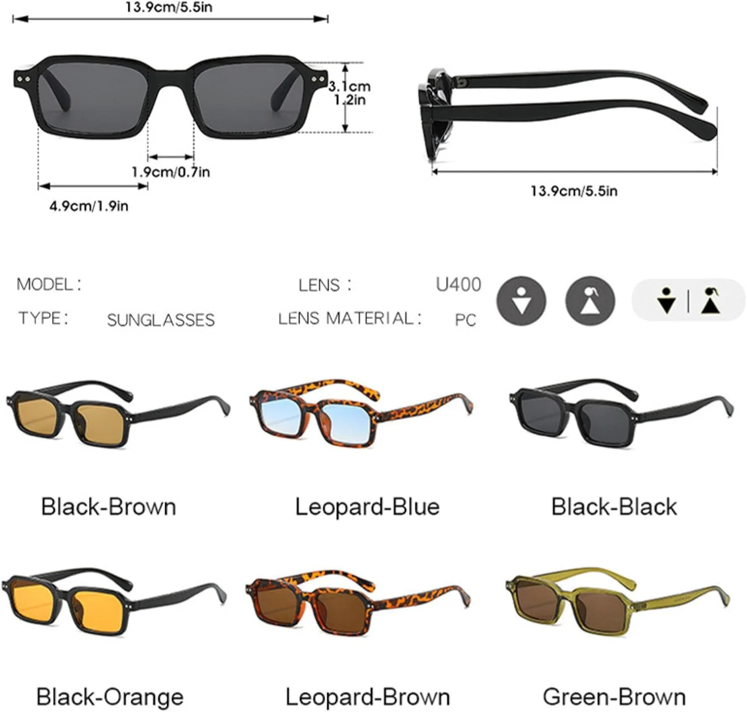 

Солнцезащитные очки в узкой прямоугольной оправе для мужчин и женщин, винтажные, модные, роскошные, с защитой от УФ-излучения UV400 TVTBBVV, Black-orange