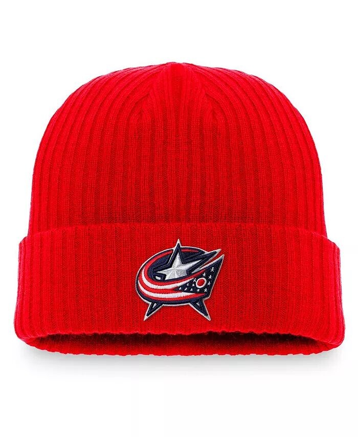 

Мужская красная вязаная шапка Columbus Blue Jackets Core Primary с логотипом и манжетами Fanatics
