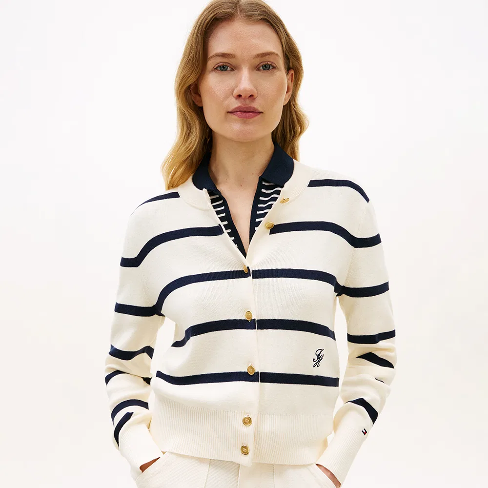 Женский полосатый кардиган с круглым вырезом цвета айвори от Tommy Hilfiger Women