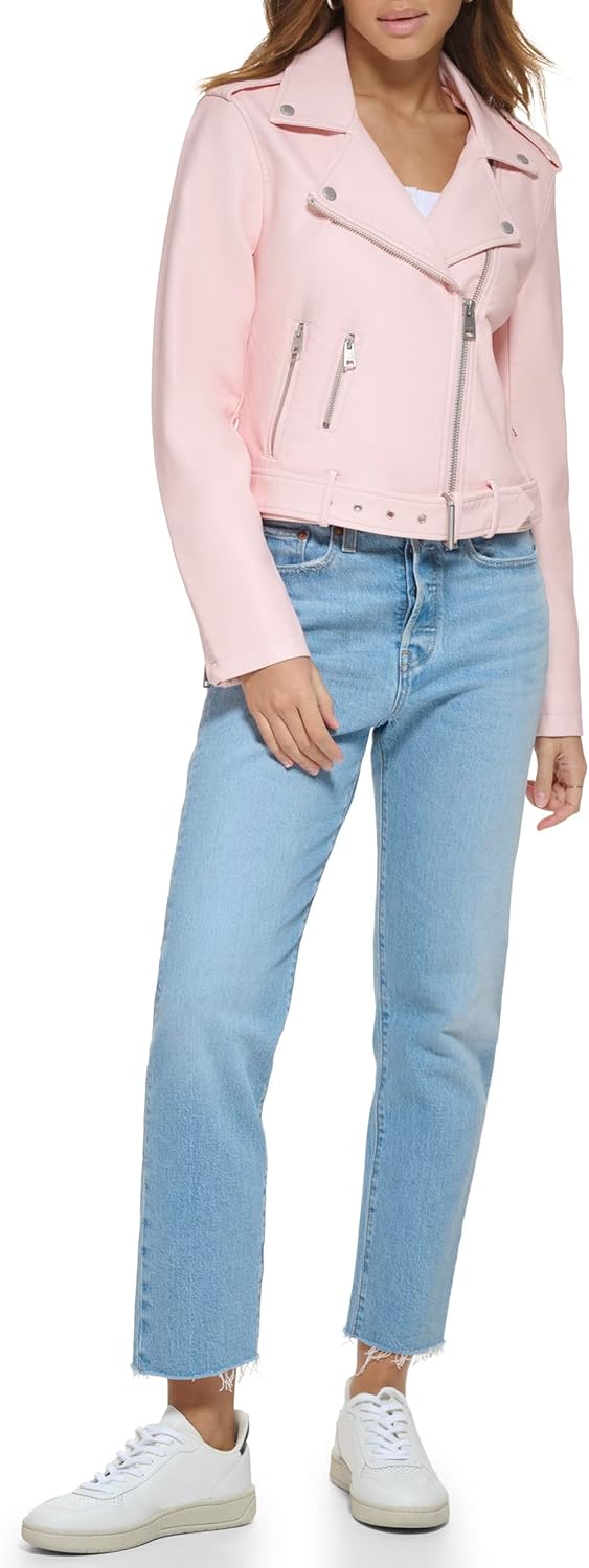 Женская куртка-косуха Levi's из искусственной кожи с поясом, розовый — фото 2