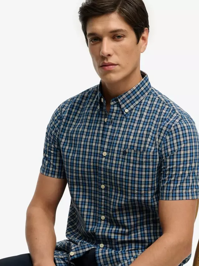 Рубашка с коротким рукавом из поплина в стиле преппи, темно-синяя (Quays Navy) Superdry — фото 4