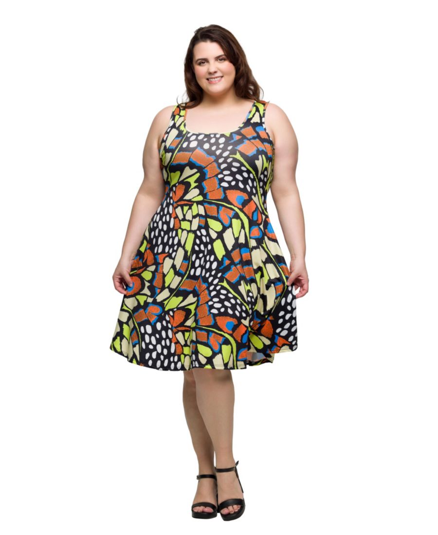 

Платье-майка без рукавов длиной до колена с принтом, большого размера 24seven Comfort Apparel, Orange Multi