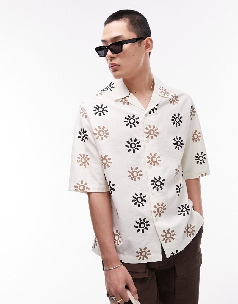 

Белая рубашка с короткими рукавами и солнечным принтом Topman