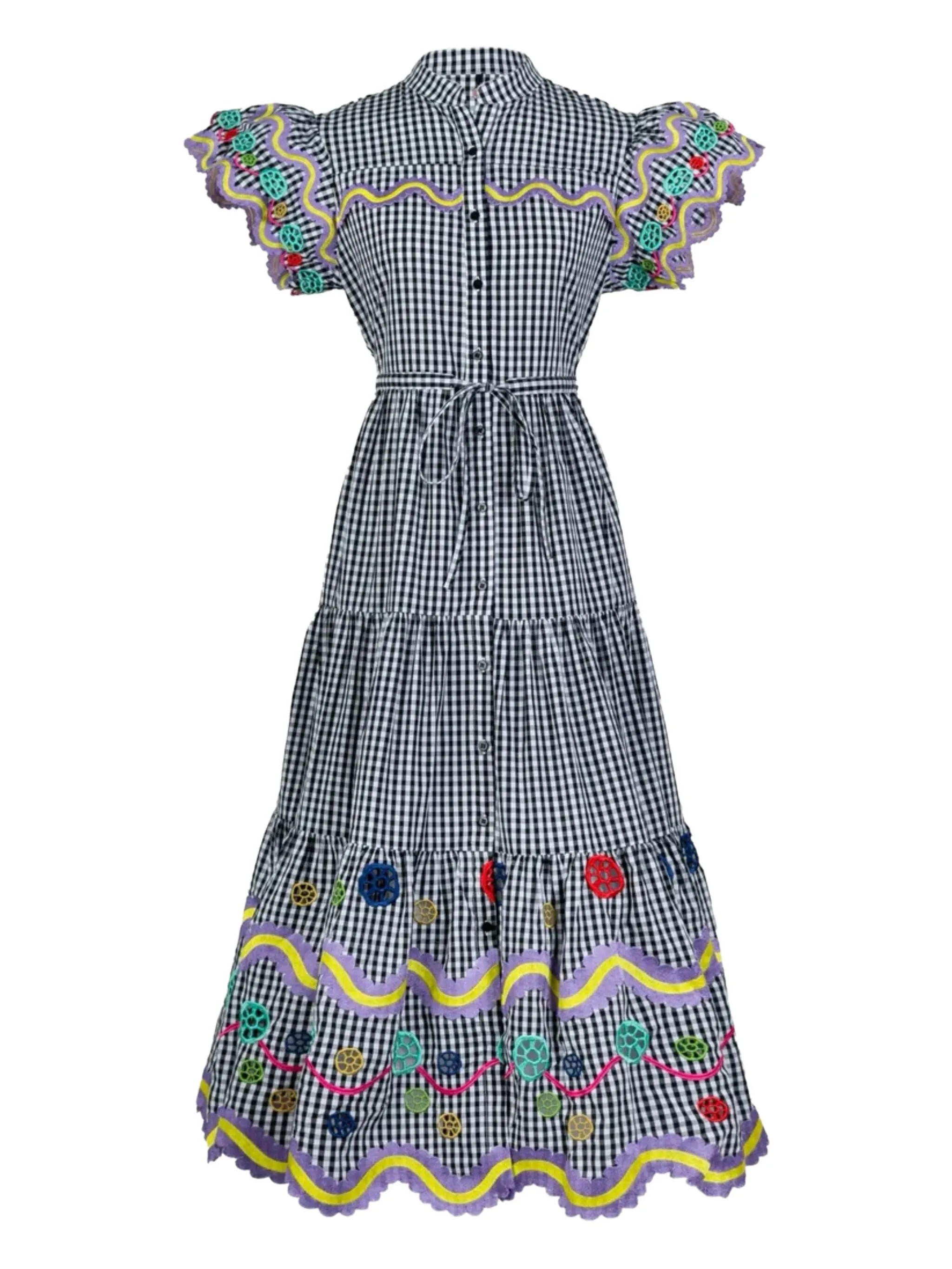 

Платье в клетку гингем с вышивкой Celia B, черный