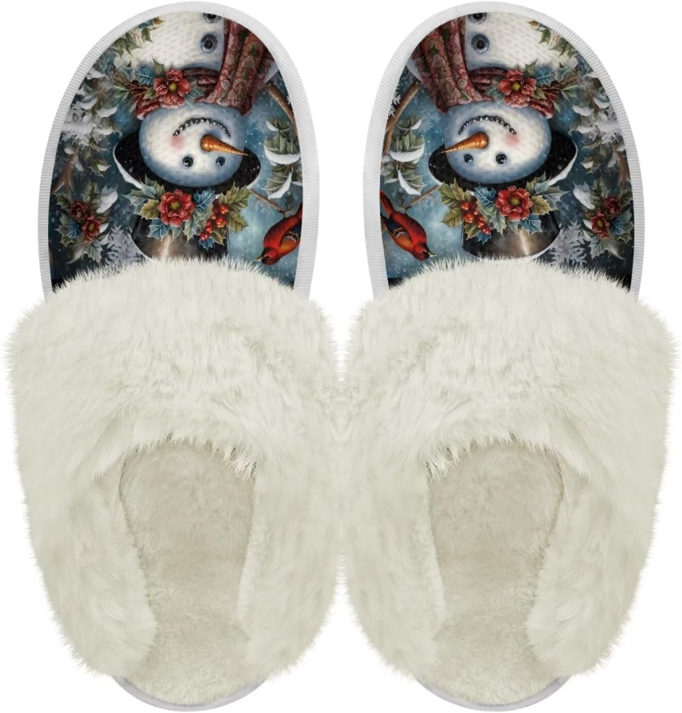 

Хлопковые тапочки PJHEQOXE с пушистыми краями, домашние тапочки для дома и улицы, хлопковые тапочки унисекс, Hat Snowman