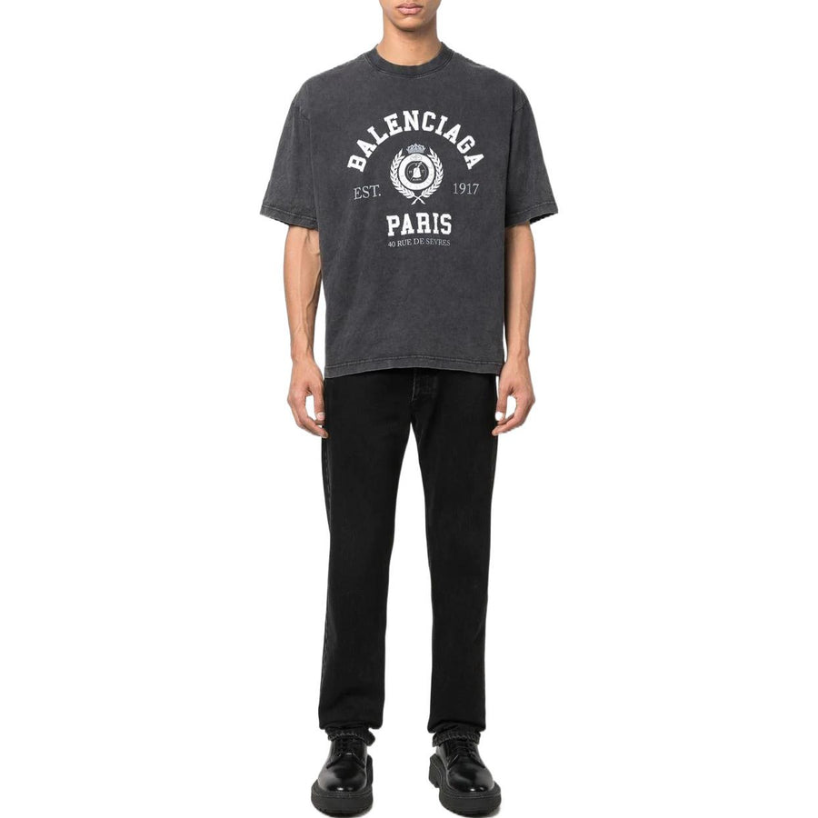 Футболка Balenciaga Varsity Logo Short Sleeve T-Shirt 'Washed Black', черный — фото 3