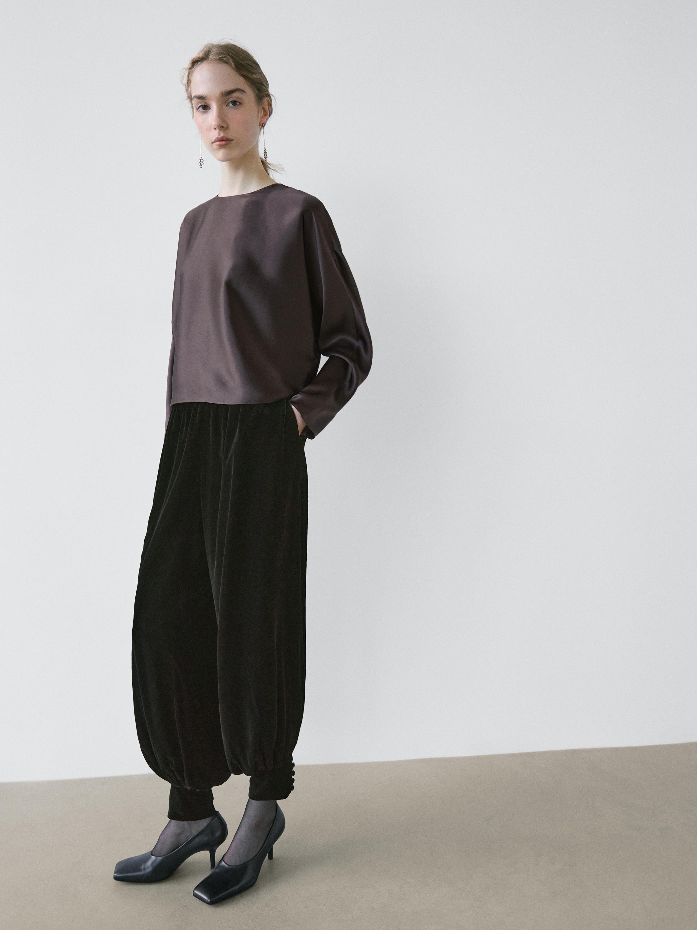 

Блуза из 100% шелка с рукавами «летучая мышь» - Studio Massimo Dutti, mole brown