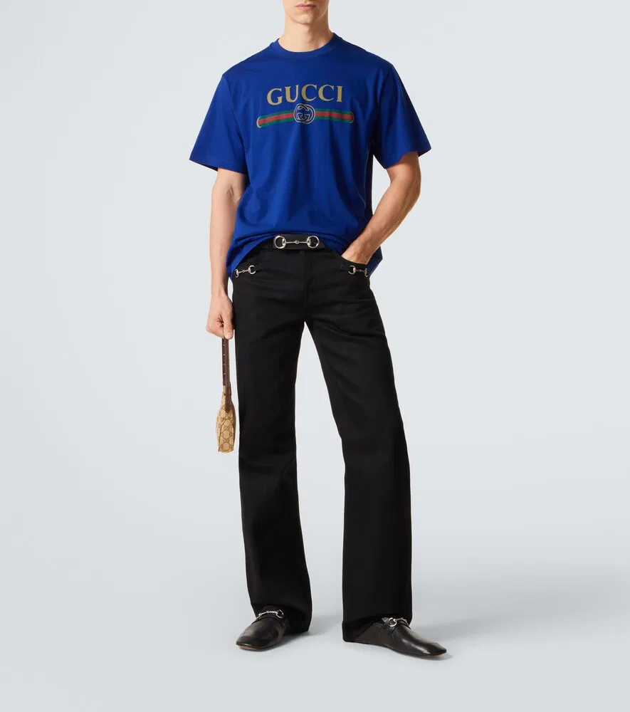 Футболка Gucci из хлопкового и шелкового трикотажа, синий — фото 2
