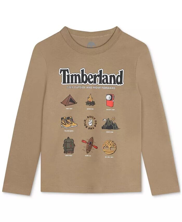 

Футболка с длинными рукавами и принтом Step Outside для маленьких мальчиков Timberland, коричневый/бежевый