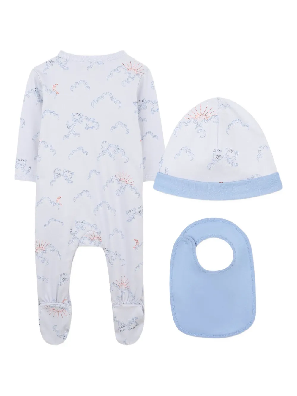 Комплект из комбинезона, шапки и нагрудника с принтом Kenzo Kids, синий — фото 2