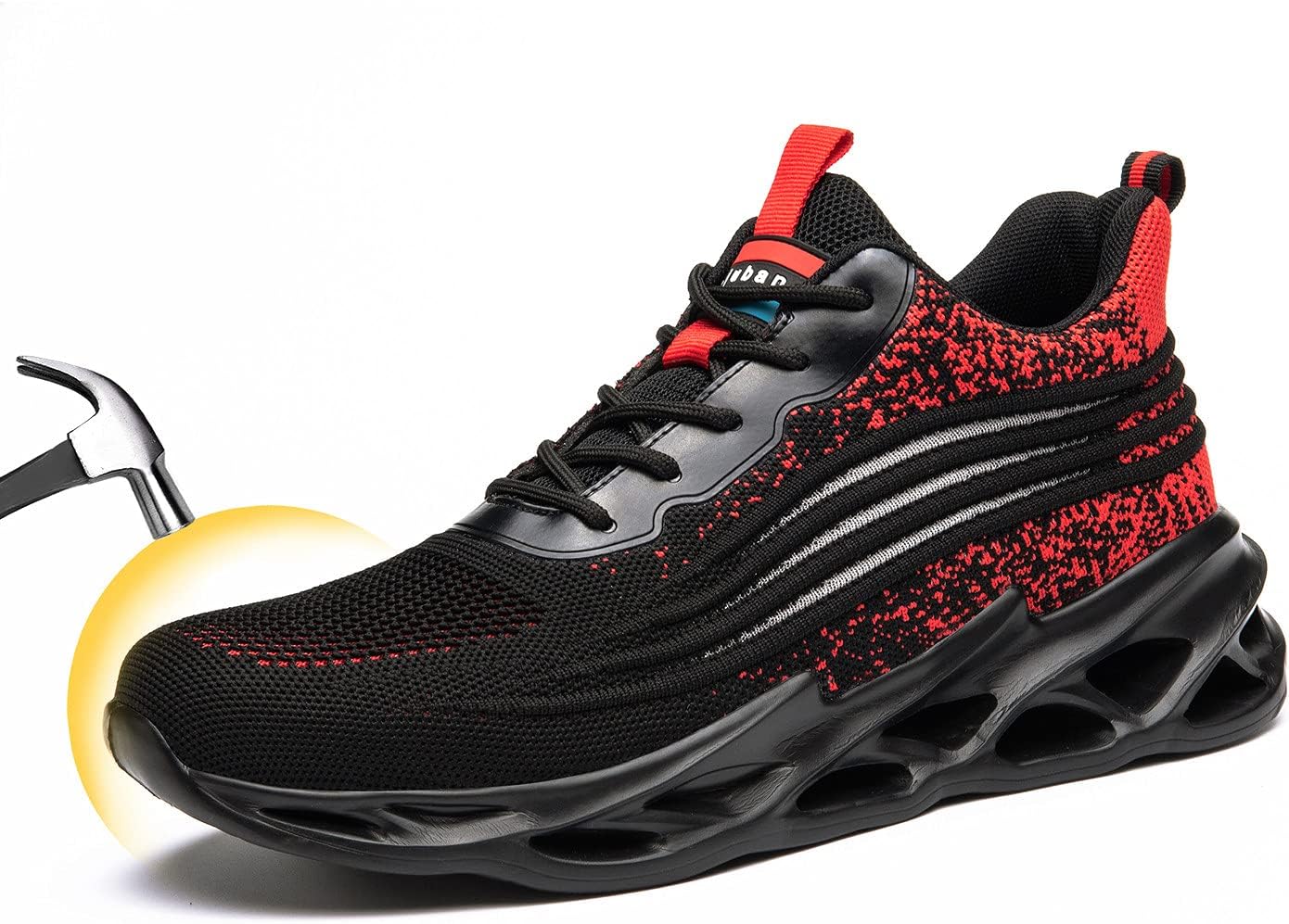 

Дышащие легкие кроссовки U-lite с сеткой для мужчин и женщин, противоударные, стойкие к проколам, неразрушимые промышленные строительные кеды, черный/красный