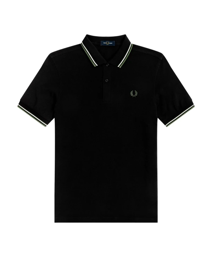 

Рубашка поло с двойной зеленой яблочной каймой Fred Perry, черный