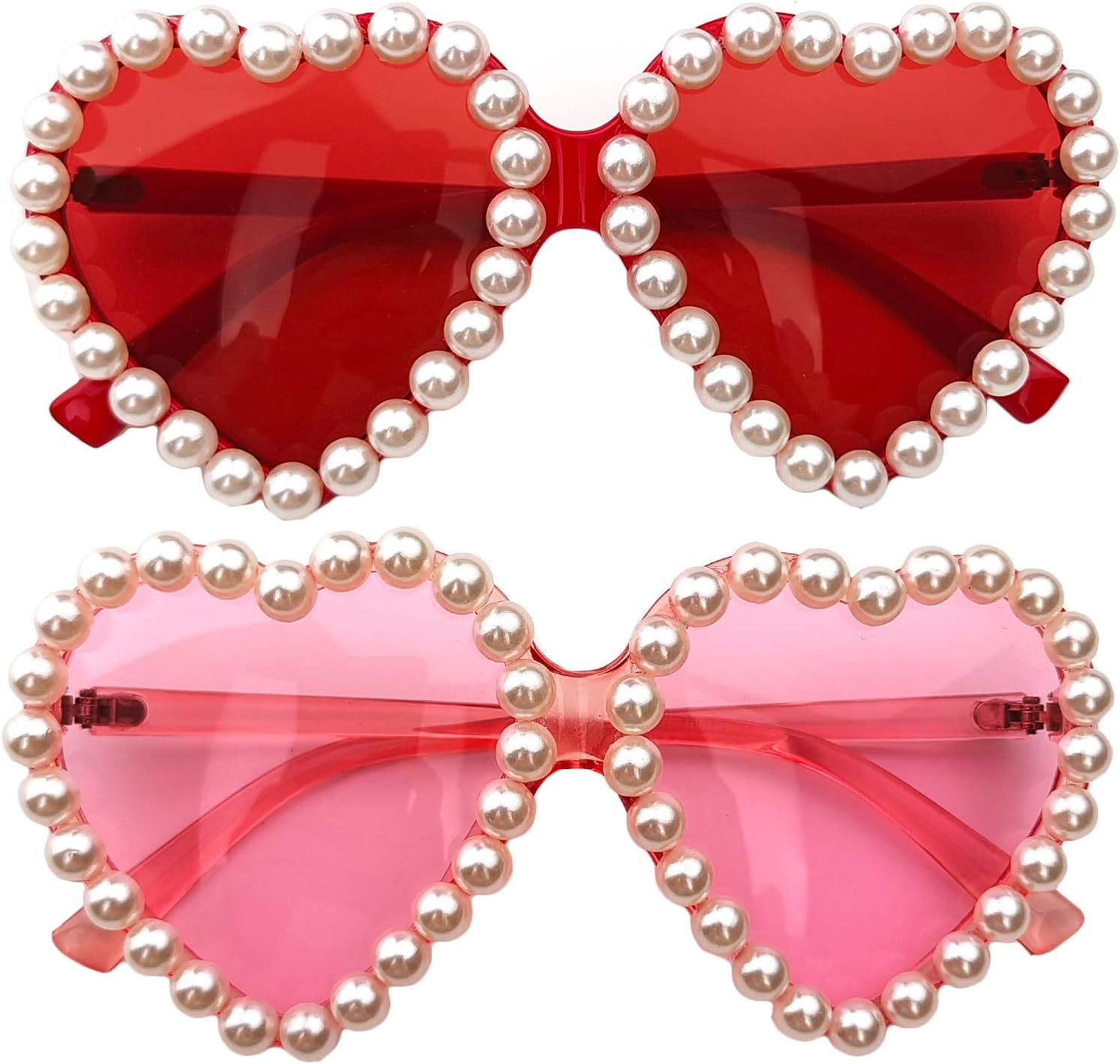 

Willochra Модные солнцезащитные очки в форме сердца для женщин с жемчугом, ретро-очки с блестками, женские солнцезащитные очки с бриллиантами для вечеринки, розовые очки, 2pcs-red&pink