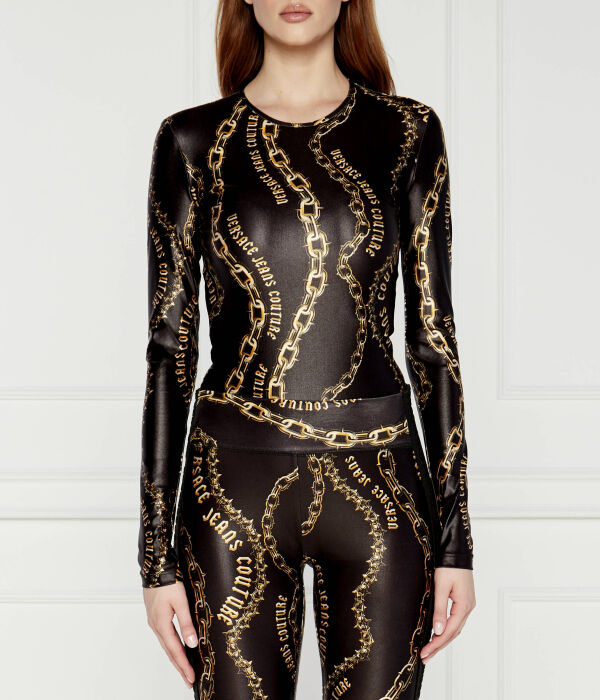 

Боди женское Versace Jeans Couture с принтом из золотых цепей, черный
