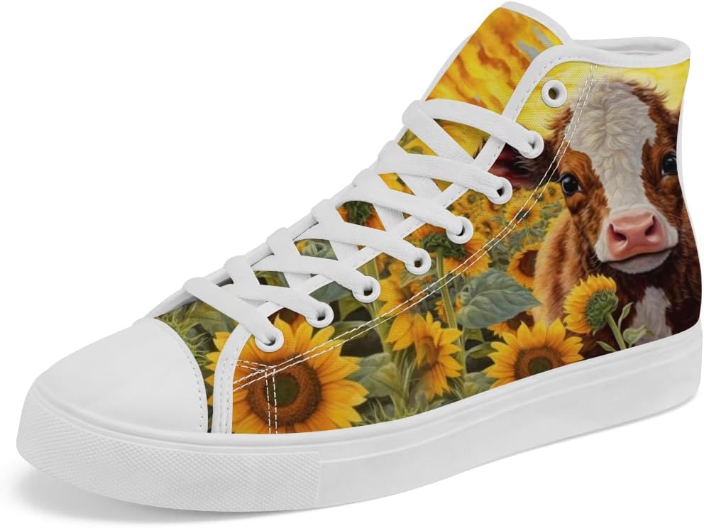 

Кеды с высоким берцем из холщовой ткани с принтом под подсолнух, высокие кроссовки с шнуровкой, повседневная обувь для мужчин и женщин Chebing, желтый