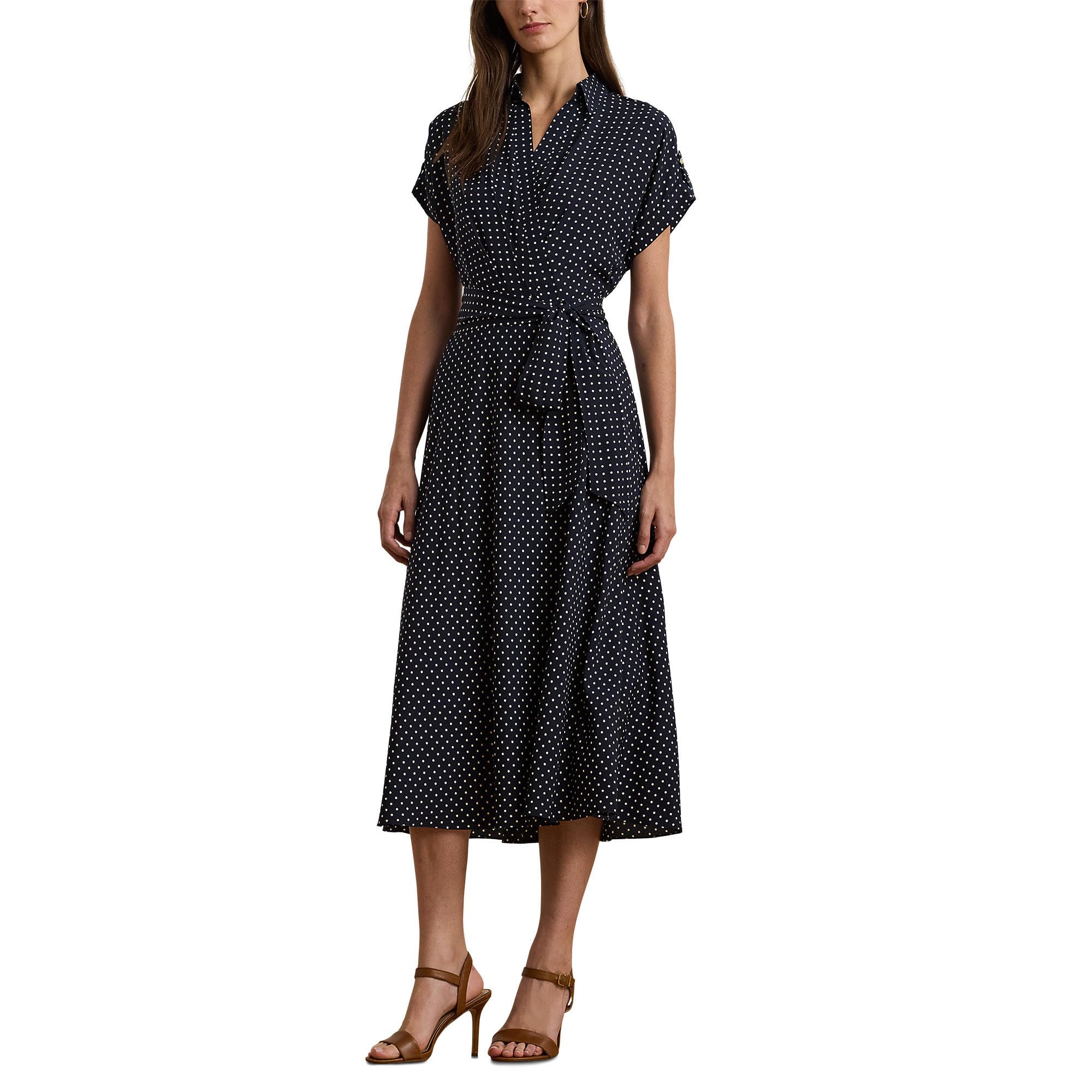 

Платье Lauren Ralph Lauren Polka-Dot Belted Crepe Dress, Navy/Cream