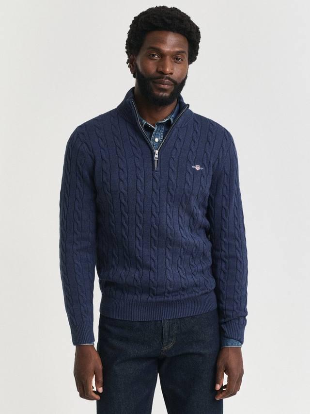 

Хлопковый джемпер с кабельной вязкой и полузастежкой GANT, D Jeansblue Melange