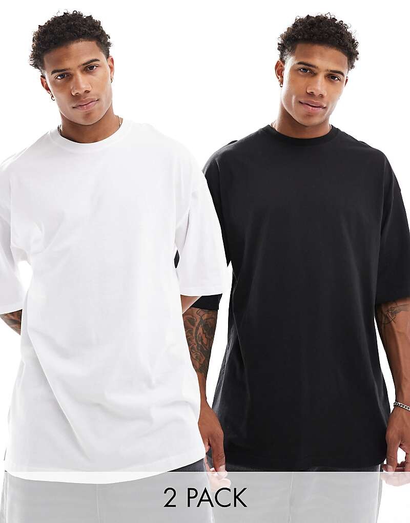 

Jack & Jones — комплект из 2 пар футболок супер-оверсайз в черно-белых тонах