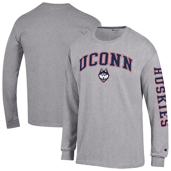 

Мужская футболка с длинным рукавом heather gray uconn huskies arch over logo 2-hit Champion