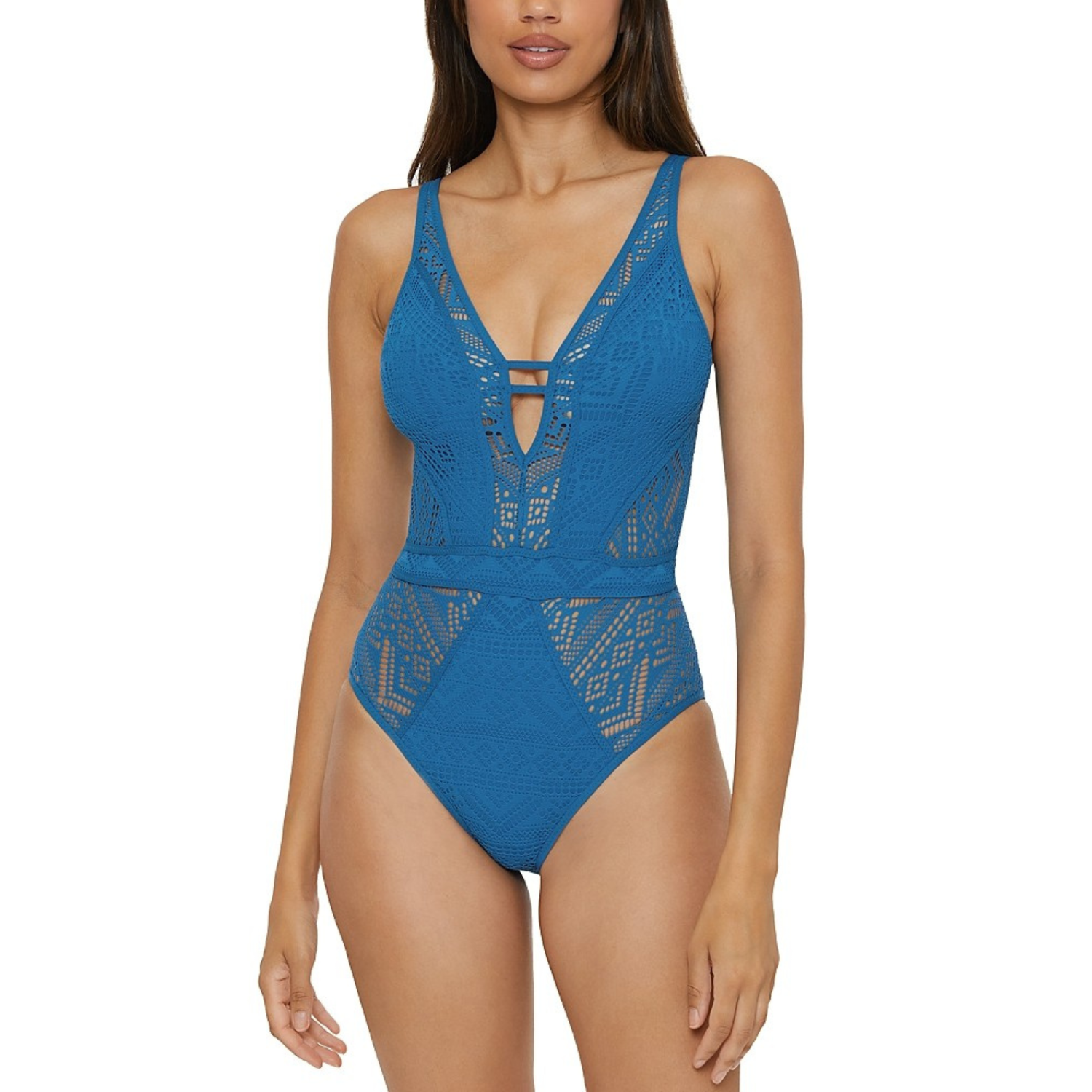 

Женский купальник Becca Color Play Lagoon Crochet Plunge, цельный, RED322 Becca, синий