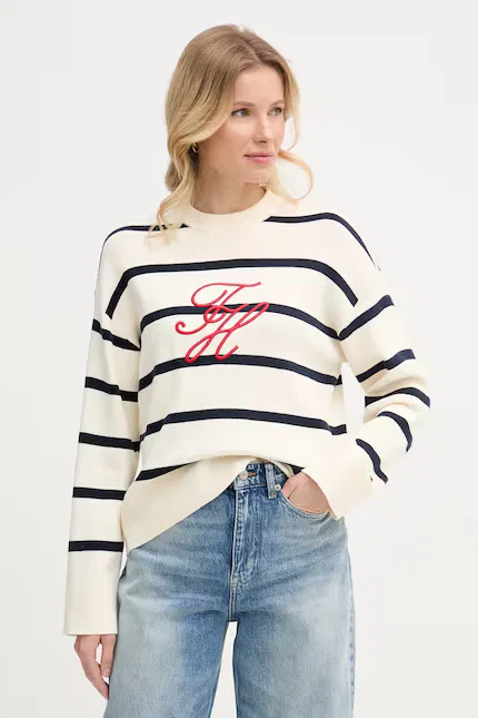Свитер в полоску модель Tommy Hilfiger, бежевый