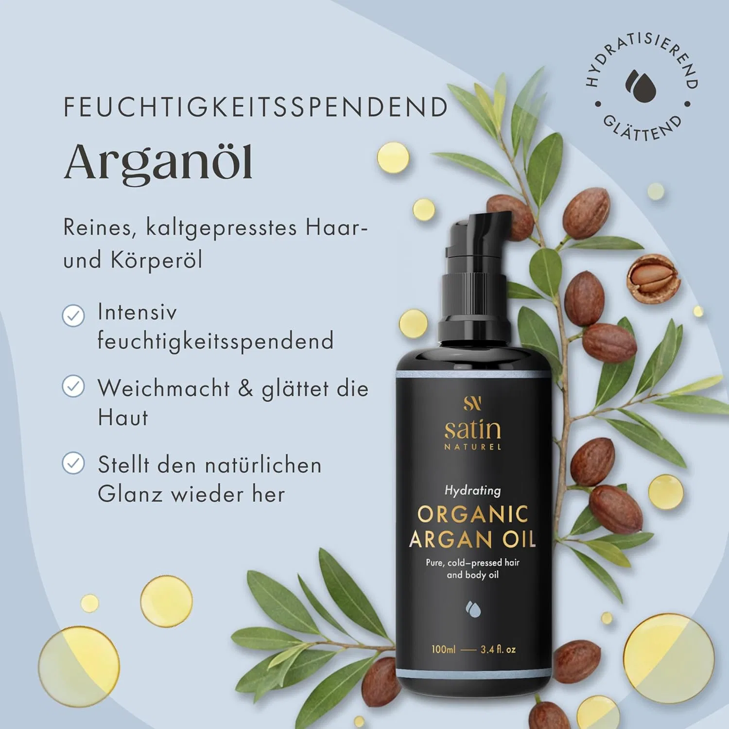 Органическое аргановое масло холодного отжима от Satin Naturel Satin Naturel, Argan Oil — фото 2