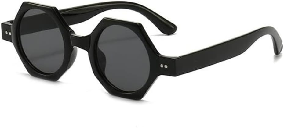 

Солнцезащитные очки с многоугольными линзами, шестиугольной оправой и защитой от УФ-излучения (черная оправа, черные и серые блестки) star shop, Black Frame Black Grey Flakes