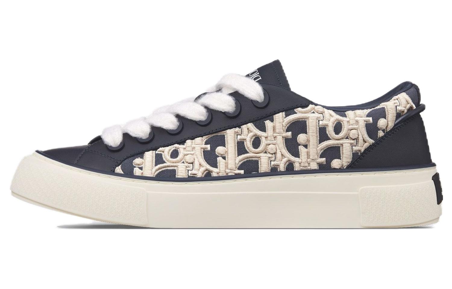 

Кроссовки B33 Navy Blue из гладкой телячьей кожи с косым рельефным вышитым нумерованным логотипом DIOR, морской синий