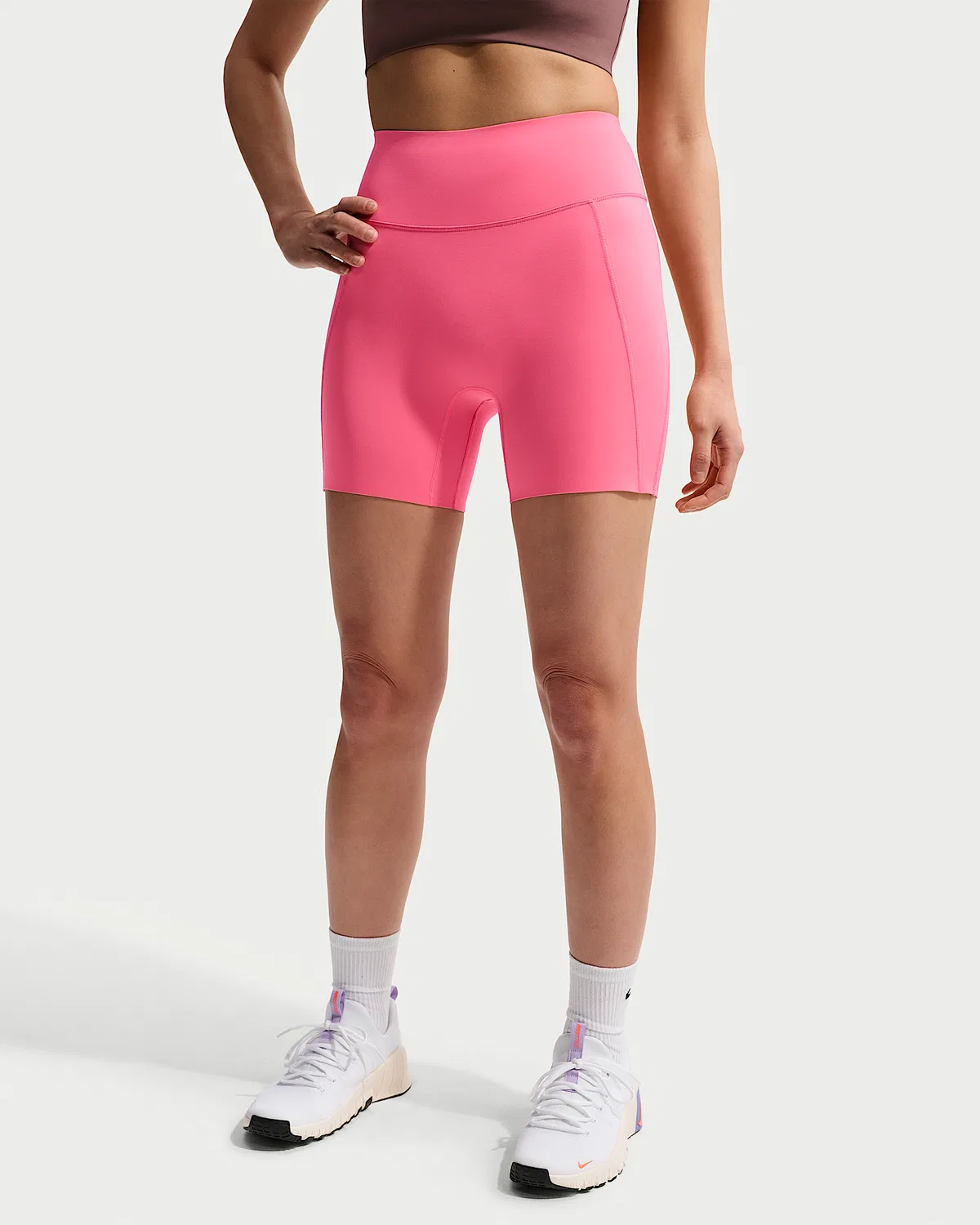 Женские высокие велосипедки Nike Universa 5" без переднего шва, Sea Coral/Lobster/Light Fusion Red — фото 2
