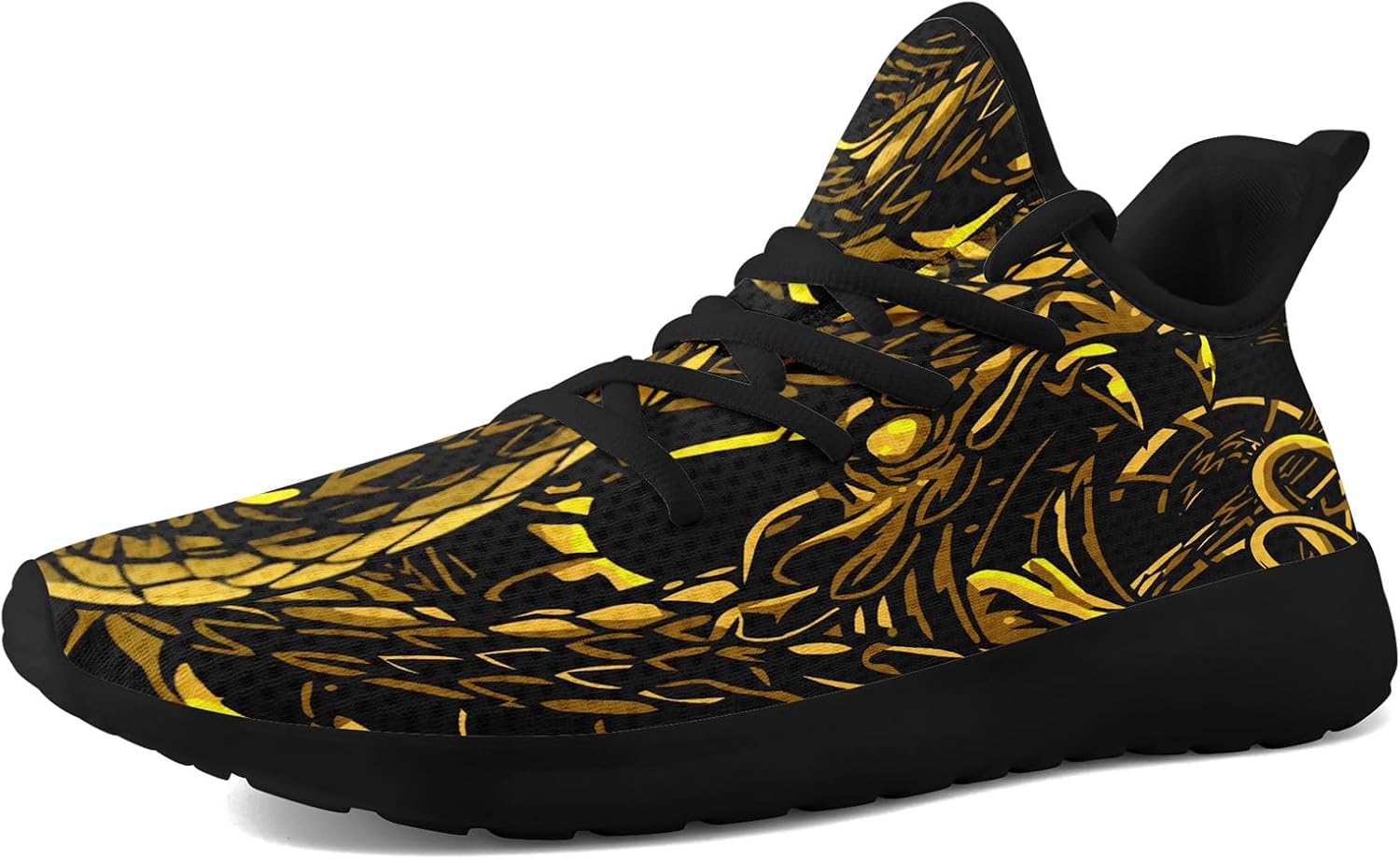 

Мужские кроссовки с принтом змея и цветами - легкие дышащие беговые обувь, стильные спортивные повседневные кроссовки для ходьбы Coolcustomize, золотой