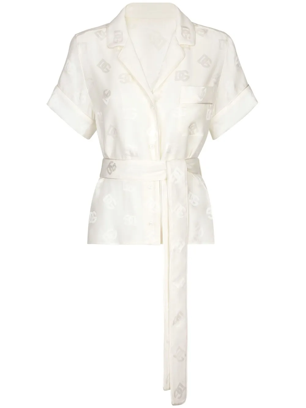 

Жаккардовая рубашка с монограммой и завязками Dolce & Gabbana, белый